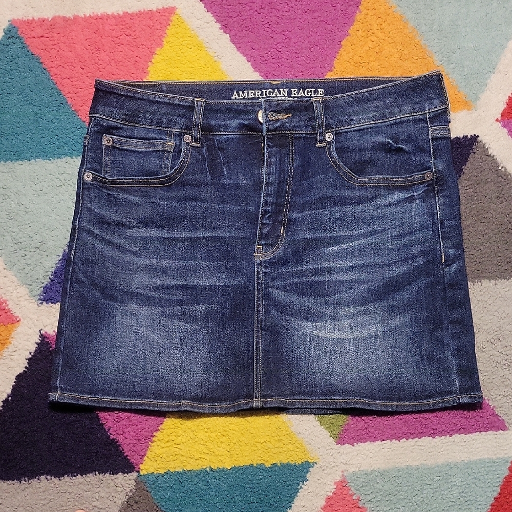 American Eagle High-Rise Mini Dark Wash Denim Skirt